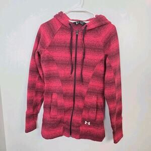 Under Armour Pink Full Zip Hooded Striped Athleisure Winter Sweet Jacket‎ Size S